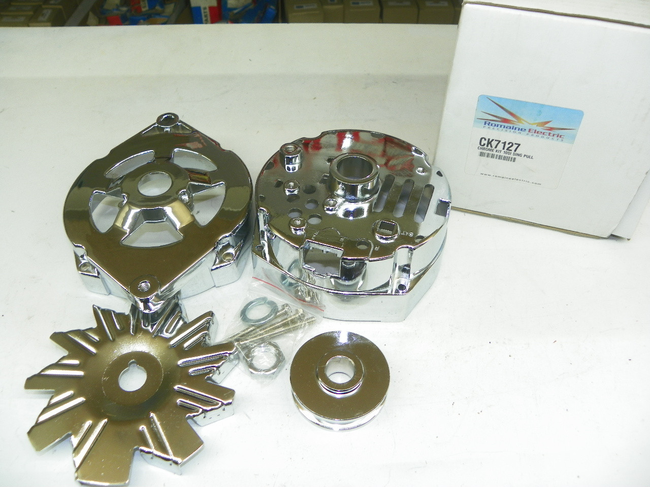 NOS Romaine Electric CK7127 Chrome Alternator Dress Up Kit for GM Delco 10SI series