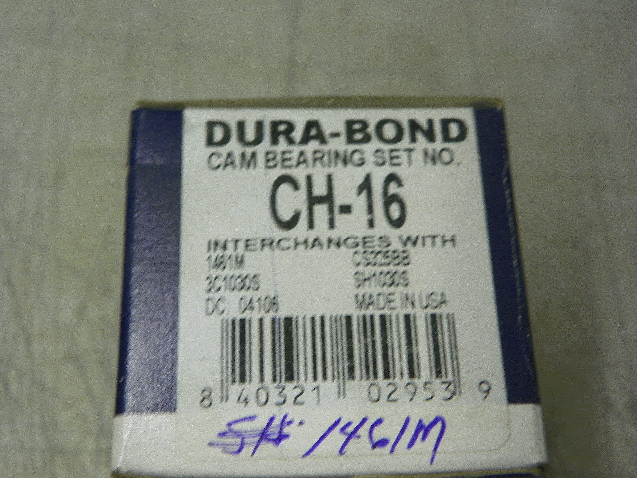Dura-Bond CH-16 Camshaft Bearing Set for 1955-1996 Chevrolet Small Block V8 restoration.