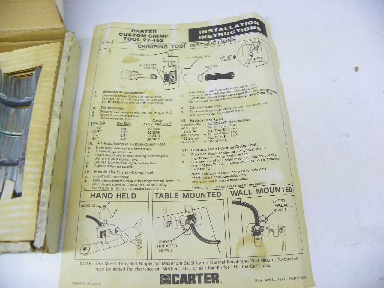 Carter 27-452 Custom Air Conditioning A/C Hose Crimping Tool Kit for vintage auto repair. - Image 6