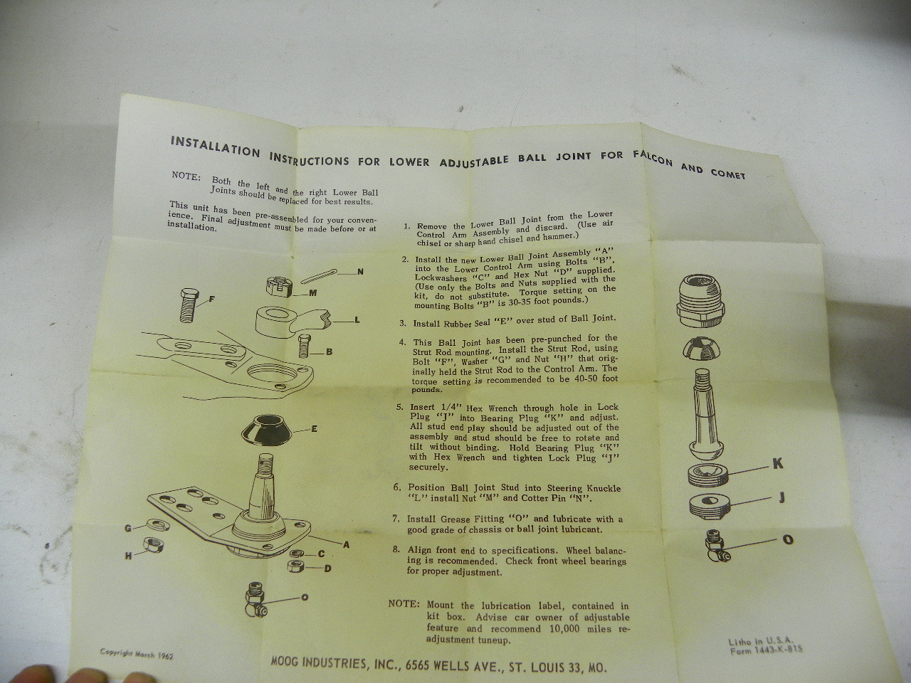 Moog K815 & K8034 Front Lower Control Arm Pair for 1960-62 Ford Falcon restoration. - Image 3