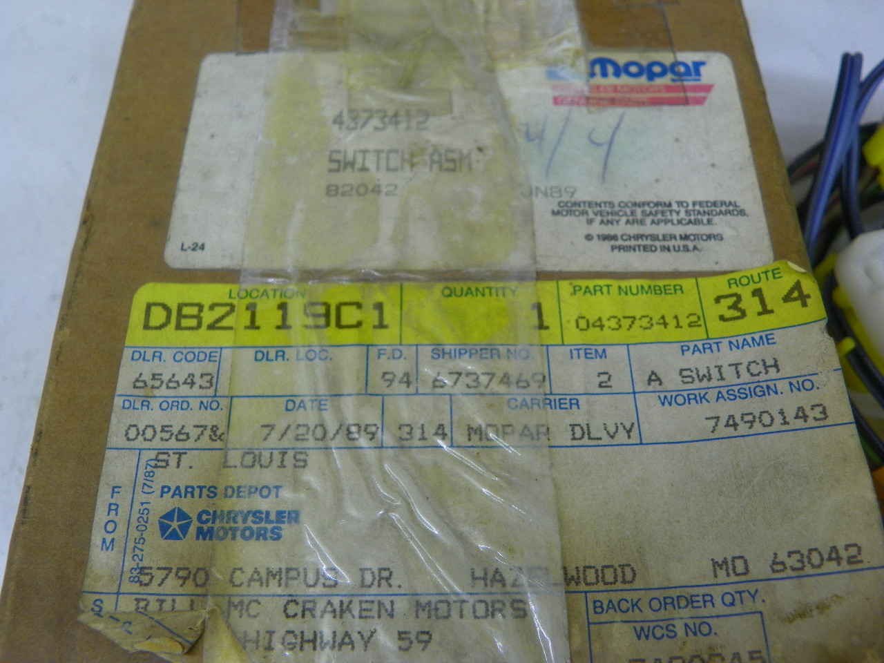 Mopar 4373412 Turn Signal Switch for 1984-1990 Chrysler Dodge Plymouth tilt column restoration. - Image 2