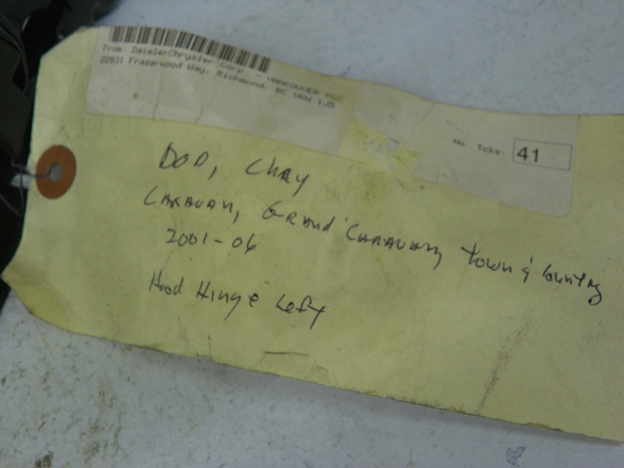 Chrysler Hood Hinge Left for 2001-2006 Caravan Town & Country restoration. - Image 2