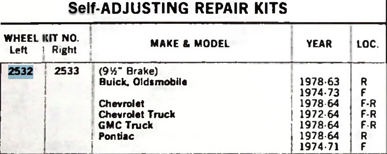 Lee 2532 Left Brake Hardware Kit for 1963-1978 GM Buick Oldsmobile Chevrolet Pontiac restoration. - Image 2