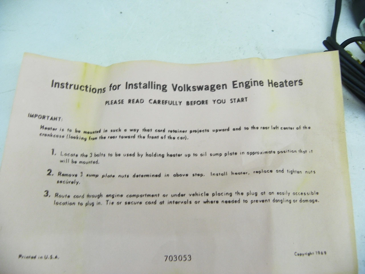 ZERO Start 8900108 Volkswagen Oil Sump Heater for cold weather starts restoration. - Image 3