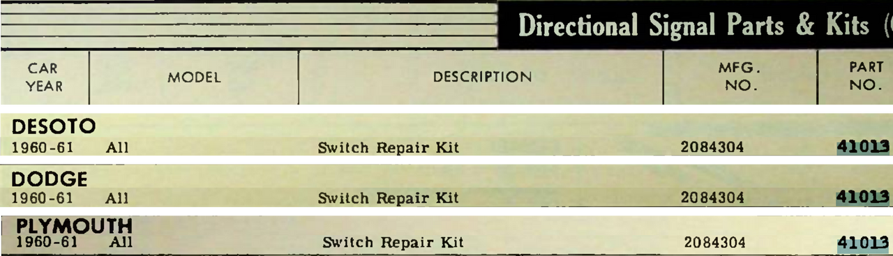 Accurate Products 41013 Directional Signal Switch Repair Kit for 1960-61 DeSoto Dodge Plymouth restoration. - Image 2