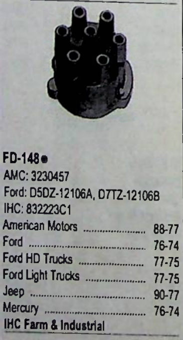 Standard FD-148 Distributor Cap for 1974-1990 Ford AMC Jeep Mercury restoration. - Image 2