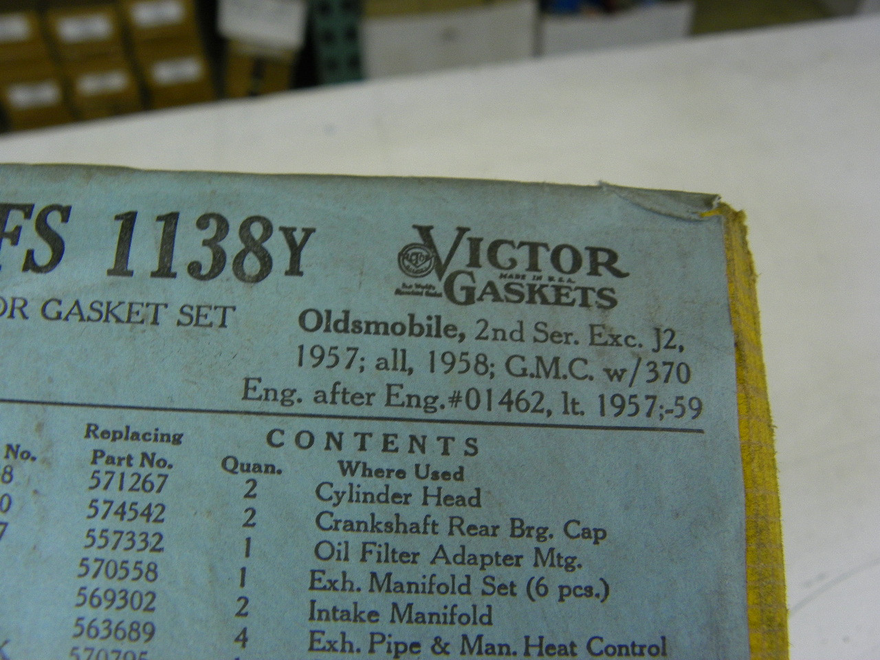 Victor FS1138Y Gasket Set for 1957-1959 Oldsmobile 370ci V8 engine restoration. - Image 4