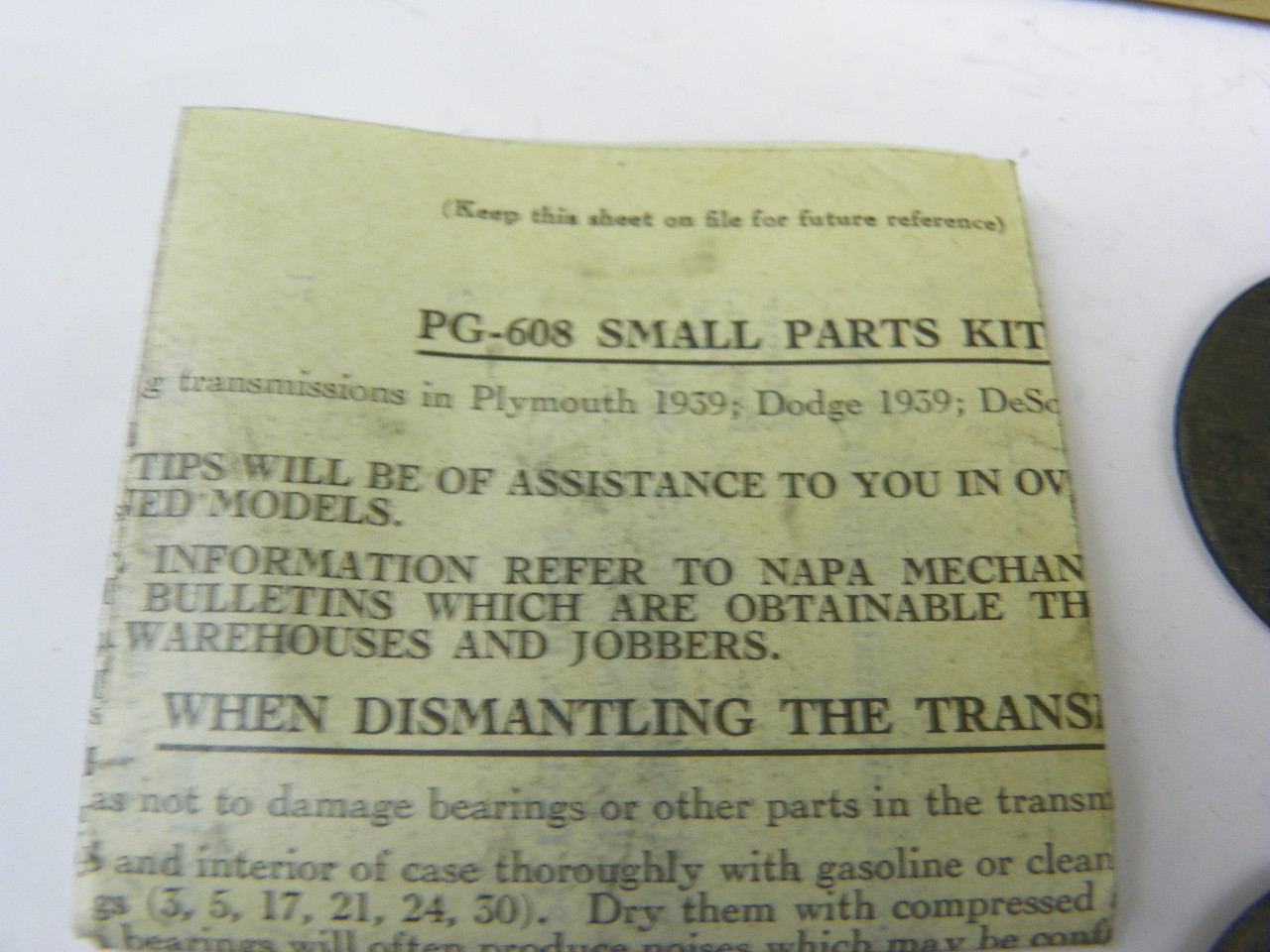 Dittmer PG-608 Transmission Small Parts Kit for 1939 Plymouth Dodge DeSoto Chrysler restoration. - Image 3