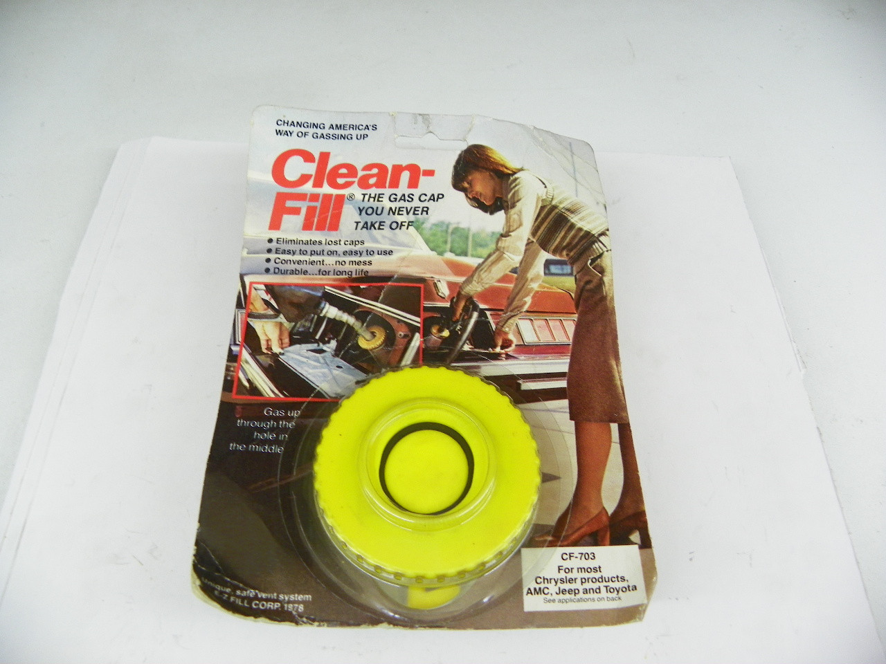 Clean-Fill CF-703 Unleaded Gas Cap for 1975-1981 Chrysler Dodge Plymouth AMC Jeep Toyota restoration. - Image 1
