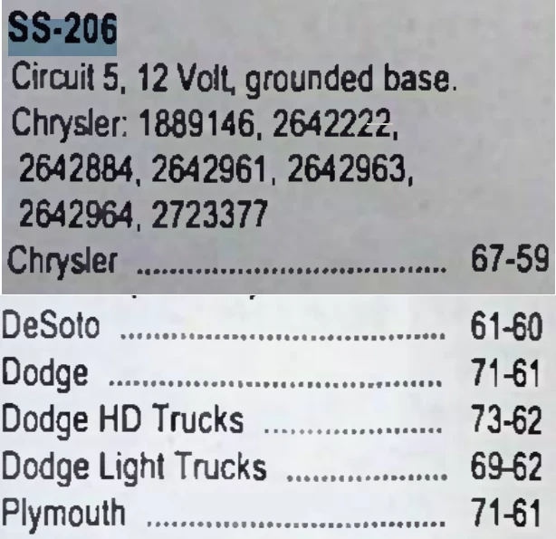 Standard Plus SS-206 Relay for Chrysler Dodge Plymouth 1959-1973 restoration - Image 2