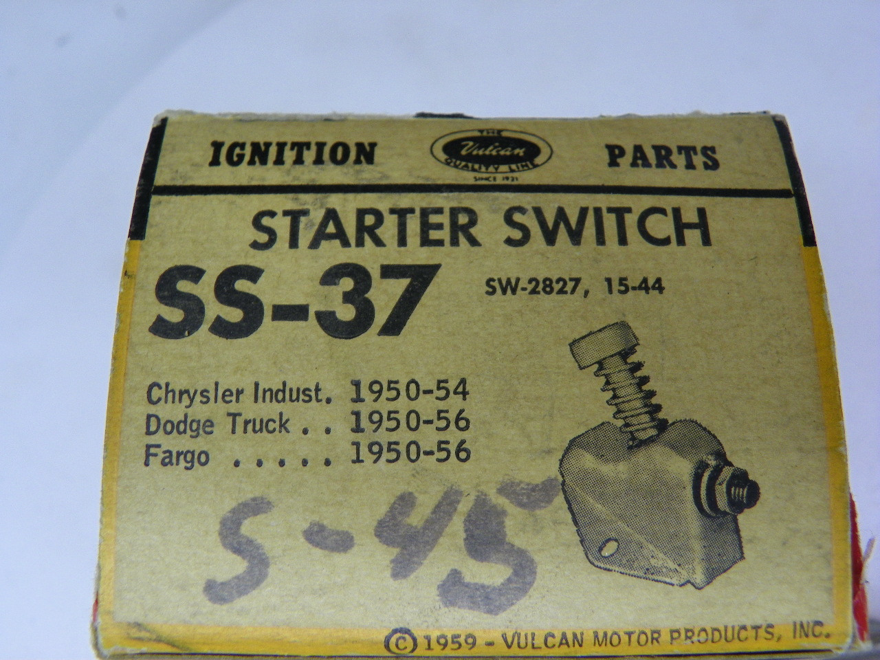 Vulcan SS-37 Starter Switch for 1950-1956 Chrysler Dodge Fargo Truck restoration. - Image 2