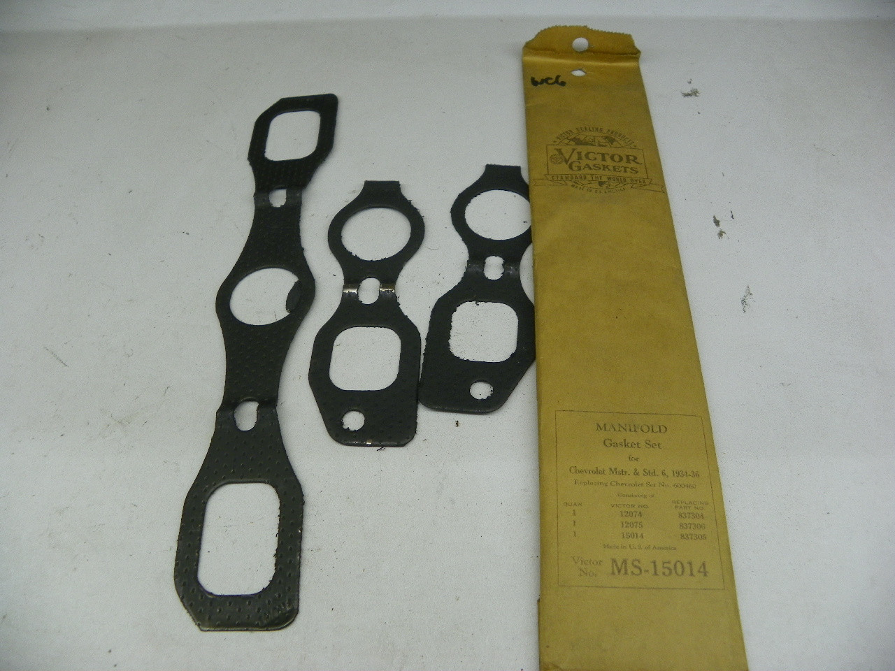 Victor MS-15014 Manifold Gasket Set for 1934-1936 Chevrolet Master Standard 6 restoration. - Image 1