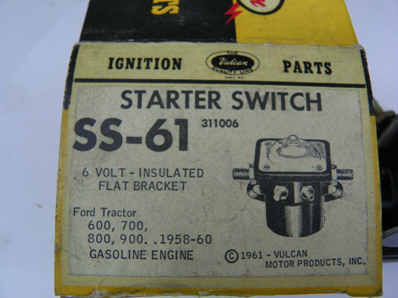 Vulcan SS-61 Starter Switch for 1958-1960 Ford Tractor 600 700 800 900 Series 6 Volt Gasoline Engine restoration. - Image 2