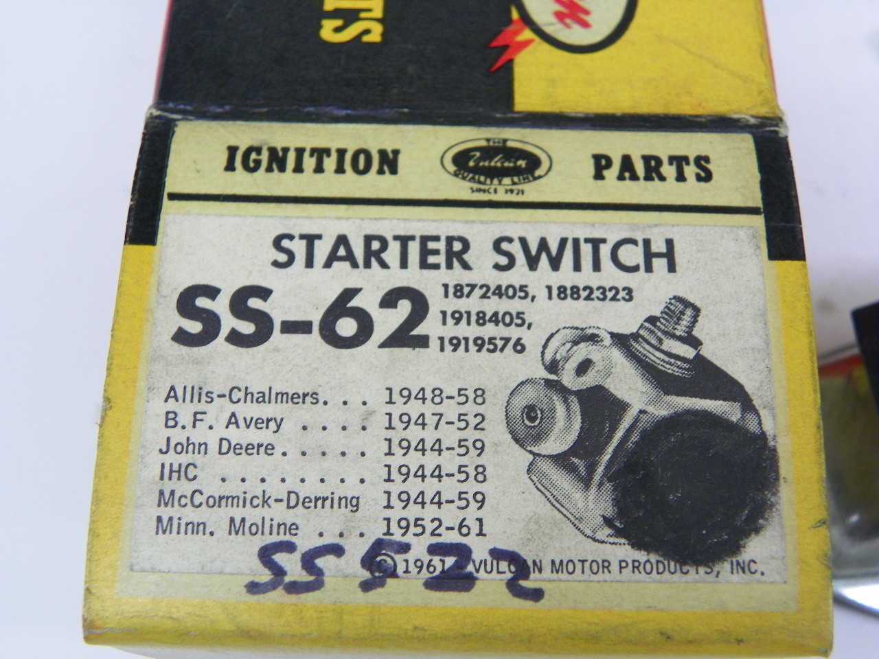 Vulcan SS-62 Starter Switch for 1944-1961 Allis-Chalmers John Deere IHC restoration. - Image 2