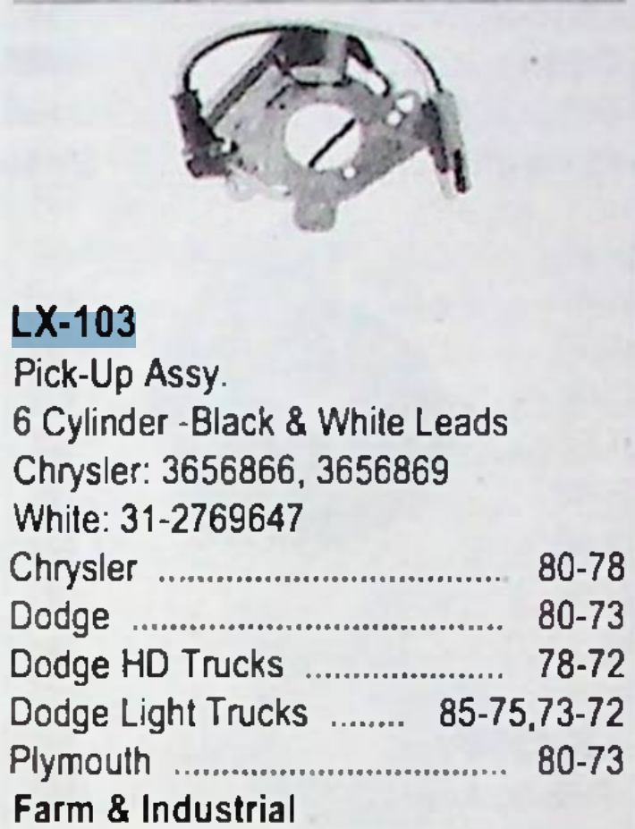Standard LX-103 Pickup Assembly for 1972-1985 Chrysler Dodge Plymouth 6 Cylinder restoration. - Image 7