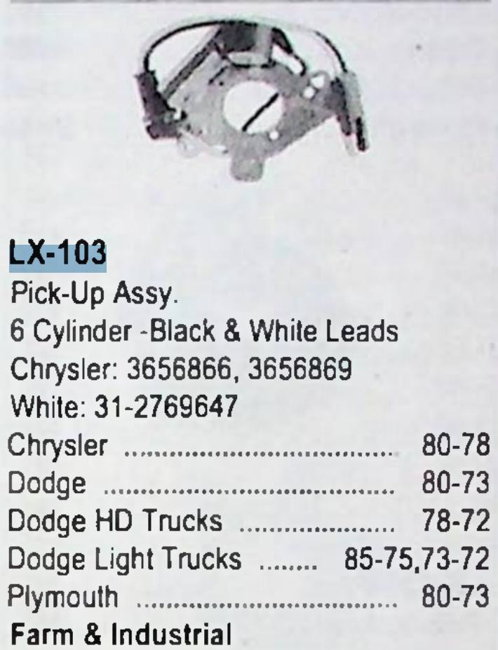 Standard LX-103 Pickup Assembly for 1972-1985 Chrysler Dodge Plymouth 6 Cylinder restoration. - Image 7