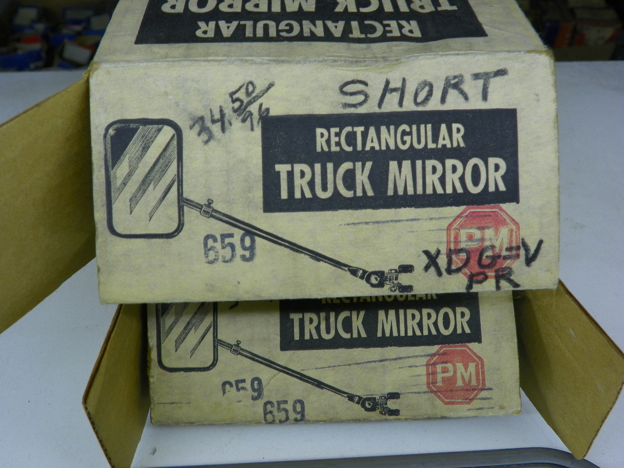 Peterson Mfg. Co. (2) 659 Short Rectangular Truck Mirrors adjustable arm NORS restoration. - Image 2