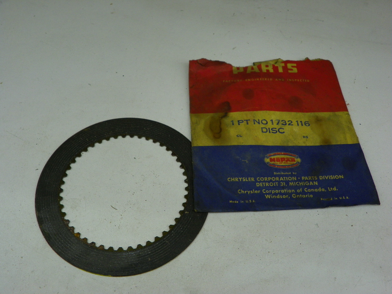 Mopar 1732116 Torqueflite 3 Speed Clutch Driving Disc for 1956-1961 Chrysler Dodge Plymouth restoration. - Image 1