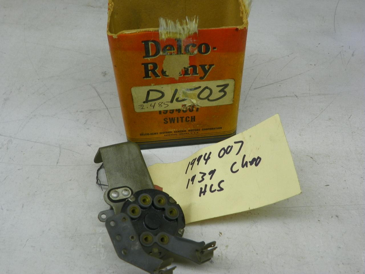 Delco-Remy D1503 1994007 Headlight Switch for 1939 Chevrolet 6 Volt restoration. - Image 1