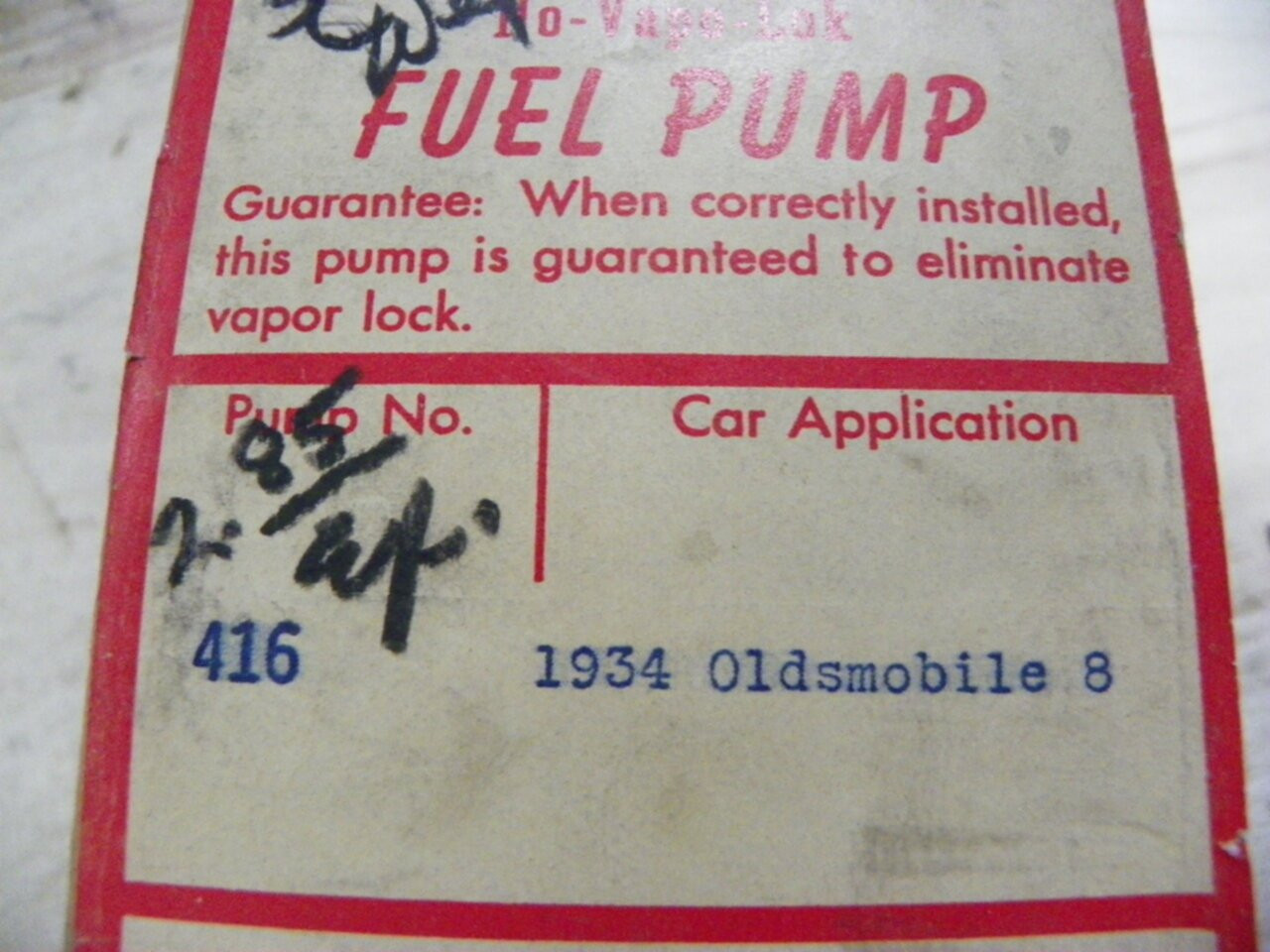 1934 Oldsmobile 8 Cylinders Mechanical Fuel Pump Part No.: 416