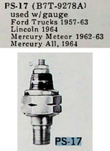 Ford Trucks 1957-63 New Oil Pressure Switch PS17 made in USA