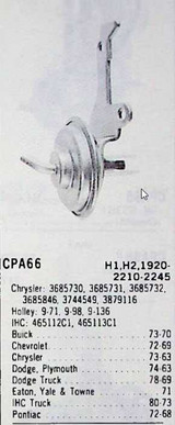 Chevrolet B.O.P. 1970-72 Hygrade Choke Pull Off CPA66