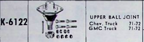Moog K6122 Upper Ball Joint GMC P3500 Chevy P30 Motor Home Chassis 71-79