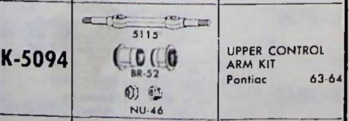 Pontiac 1963-64 NOS Upper Control Arm Kit K-5094 Made in USA