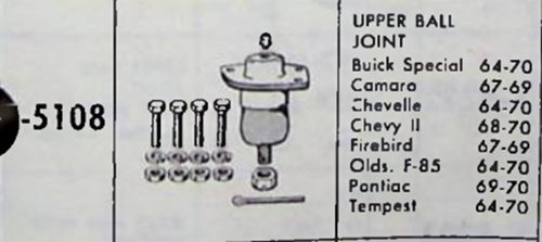 Moog K5108 Upper Ball Joint Chevelle Camaro Firebird GTO Cutlass 64-74