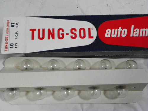 NOS Tung-Sol # 67 12V 4CP Auto Lamp 10 Bulb Pack Made in USA. Shop vintage car parts at ocpnw.com!