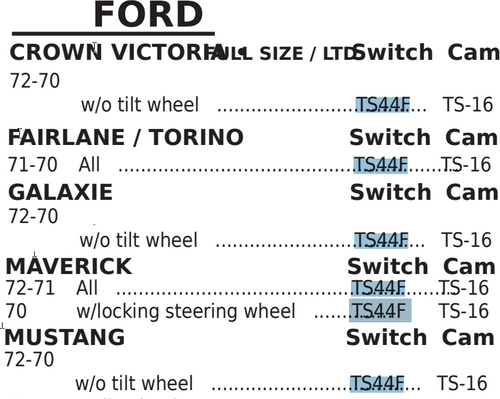 Ford Mustang Fairlane Galaxie 1970-1972 w/o Tilt New Turn Signal Switch TS44F