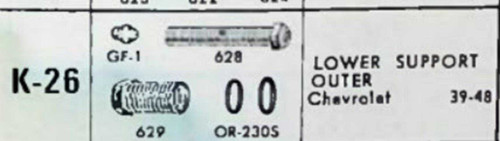 Chevrolet 1939-48 NOS Lower Support Outer Pin Kit Moog k26 Made in USA