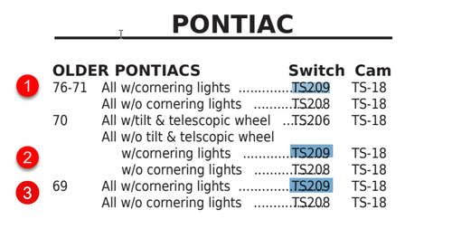 Pontiac 1969-1976 w/ Cornering Lights New Turn Signal Switch TS209 (see desc)