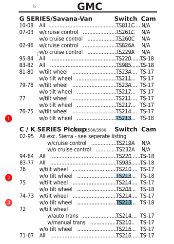 Chevrolet G-Series GMC w/o Tilt 1973 1974 New Turn Signal Switch TS213 see desc