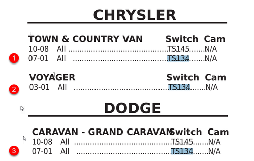 Dodge Caravan  2001-06 New Turn Signal Switch TS134