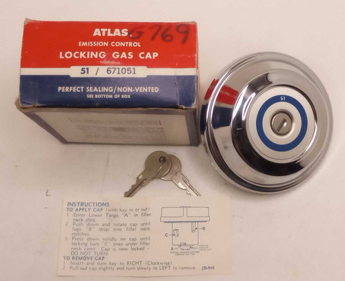 Atlas 51 Emission Control Locking Gas Cap NON-VENTED 671051 NOS. Shop vintage car parts at ocpnw.com!