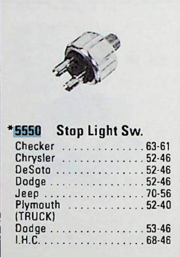 Stoplight Switch fits Chrysler Willys & Trks many more! 1937-52 replaces 1450341