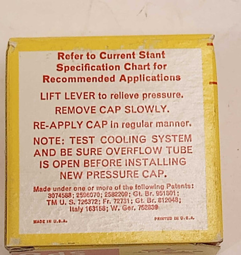 Stant SP9 Lev-R-Vent Radiator Cap 52-62 Corvette 53-56 Hudson (See Desc For Fit)