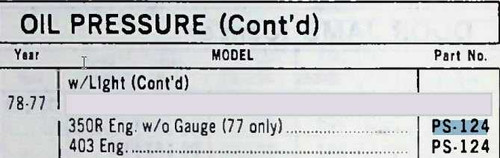 Pontiac 350R 403 1977 1978 Oil Pressure Switch PS124