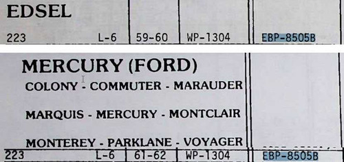 Mercury 1961-62 Edsel 1959-60 L-6 223 Rebuilt Water Pump WP1304