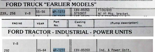 1955 1956 Ford Truck 239 256 OEM EBV-8505D Water Pump WP1272 Made in USA (see desc)
