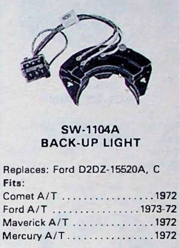 Ford 1972-1973 New Motocraft Backup Light Switch SW-1104A made in USA