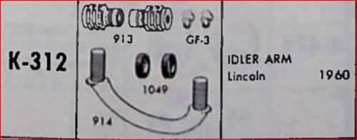 Lincoln 1958-59 NOS Idler Arm Moog K-312 repl OEM HKK-3352B Made in USA