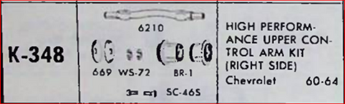 Chevrolet 1960-64 High Performance Upper Control Arm Kit Moog K-348 Right-Side