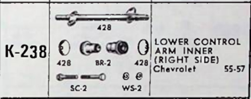 Chevrolet 55-57 NOS Lower Control Arm Shaft Kit Right-Side Moog k238 Made in USA