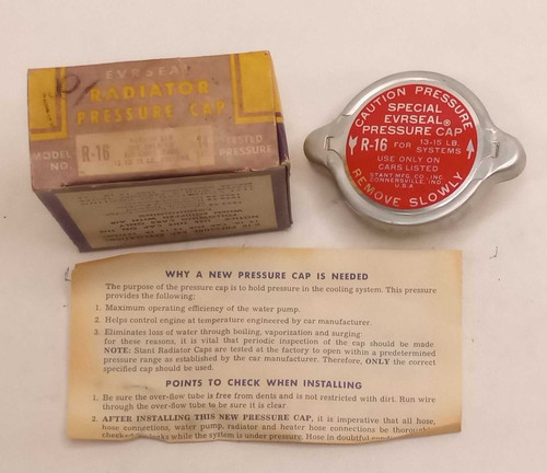 Evrseal Pressure Cap R-16 Chrysler Hudson Nash Rambler with AC 1950s (see desc). Shop vintage car parts at ocpnw.com! Evrseal Pressure Cap R-16 Chrysler Hudson Nash Rambler with AC 1950s (see desc). Shop vintage car parts at ocpnw.com!