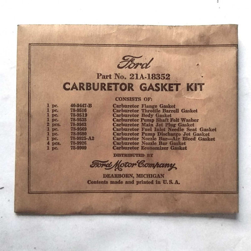 Ford 21A-18352 Carburetor Gasket Kit 1942-1948 NOS. Shop vintage car parts at ocpnw.com!