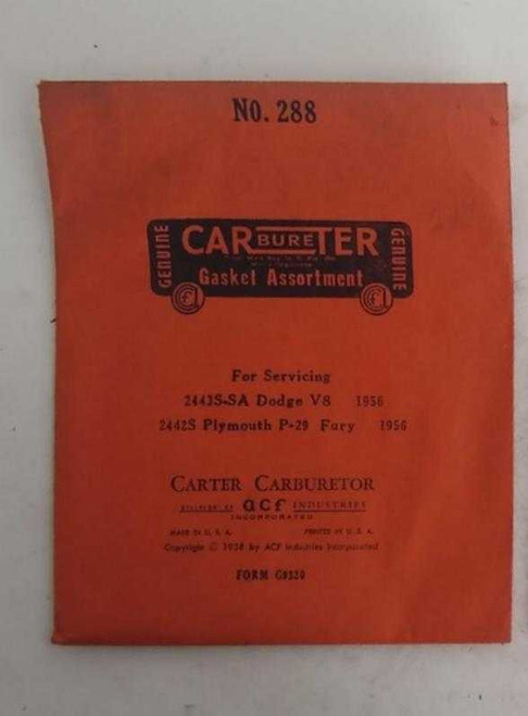 Carter 288 Carburetor Gasket Assortment 1956 Dodge V8 1956 Plymouth Fury NOS. Shop vintage car parts at ocpnw.com!