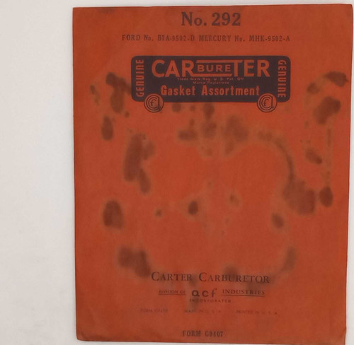 292 Carter Carburetor Gasket Assortment Ford B7A-9502-D Mercury NOS (See Desc). Shop vintage car parts at ocpnw.com! 292 Carter Carburetor Gasket Assortment Ford B7A-9502-D Mercury NOS (See Desc). Shop vintage car parts at ocpnw.com!