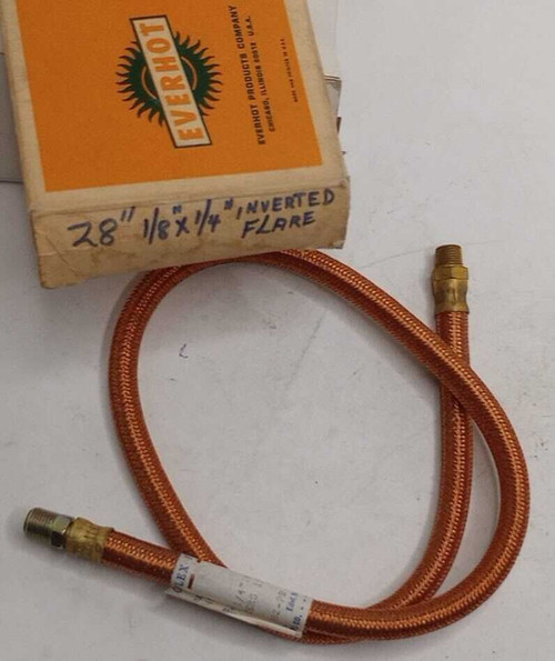 Everhot 28-inch 1/8" x 1/4" Inverted Flare Flexible Gas Line Made in USA. Shop vintage car parts at ocpnw.com! Everhot 28-inch 1/8" x 1/4" Inverted Flare Flexible Gas Line Made in USA. Shop vintage car parts at ocpnw.com!